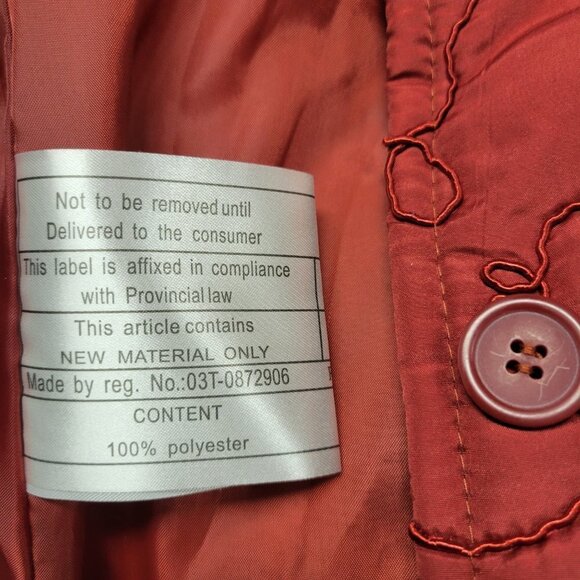 Womens Red Coat Winter Jacket Long Sleeve Red Outerwear- Size S - Picture 9 of 11